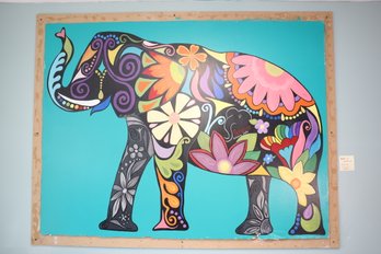 194 - AMAZING HAND PAINTED ELEPHANT ON SHEETROCK - BUYER TO BRING SCREWDRIVER AND REMOVE FROM WALL