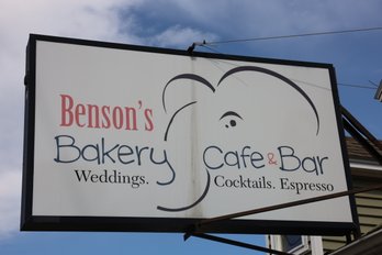 195 - TWO BENSONS BAKERY SIGNS (METAL FRAME NOT INCLUDED) WILL BE REMOVED BY PICK UP DAY FOR BUYER!