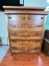 254 - 19TH C. EDWARDIAN DRESSER WITH MIRROR, FANCY INLAY