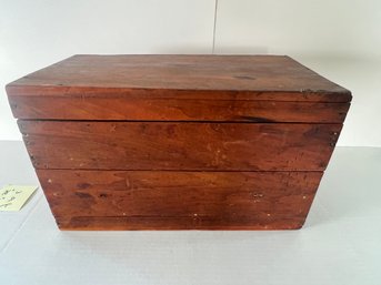 255 - EARLY ANTIQUE WOODEN TRUNK