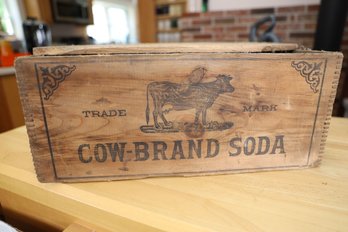 LOT 236 - AMAZING COW BRAND SODA WOODEN BOX, STAMPED N.H. - SO COOL!