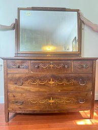 261 -  19TH C. EDWARDIAN DRESSER WITH MIRROR, FANCY INLAY