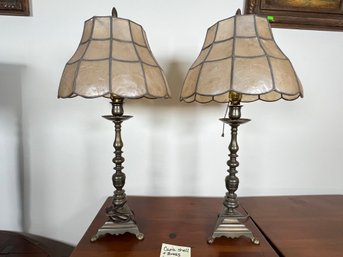 264 - TWO CAPIZ SHELL & BRASS LAMPS