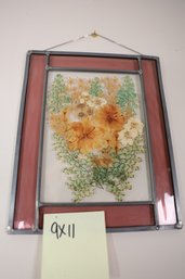 LOT 286 - OLD PRESSED FLOWERS IN STAINED GLASS