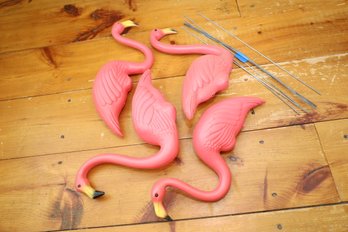 LOT 307 - PLASTIC FLAMINGOS AND METAL STAKES FOR THE GROUND TO STAND THEM UP