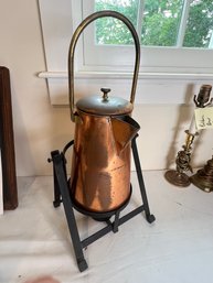 330 - VINTAGE COPPER CHOCOLATE POT ON STAND , VERY NICE!