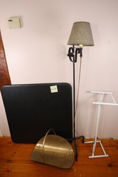 LOT 363 - CARD TABLE, LAMPS, WOOD CARRIER AND WHITE STAND