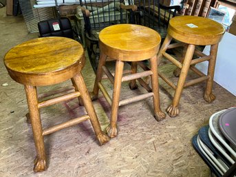 245 - THREE UNIQUE HEAVY DUTY STOOLS, NOTICE CLAW FEET, VERY HEAVY DUTY