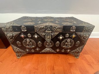 365 - AMAZING THAI CHEST, NOTICE REAL STONES, AND VERY ORNATED METAL, AND INSIDE, THIS IS AMAZING AND RARE!