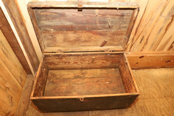 LOT 9 - ANTIQUE TRUNK - HEAVY WOOD, REAL NICE