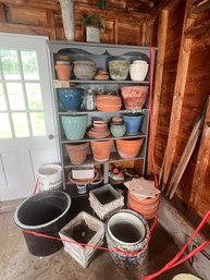 380 - MASSIVE AMOUNT OF PLANT POTS, WOODEN SHELF AND MORE! BIG $$$ ITEMS! MUST TAKE ALL