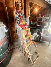 384 - MANY LADDERS AND STEP STOOL