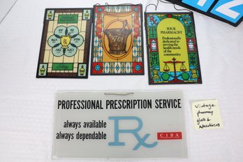 LOT 12 - VINTAGE PHARMACY GLASS AND RELATED ADVERTISING - REALLY COOL!