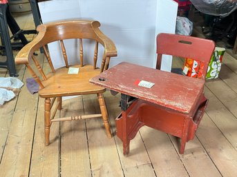 321 - ANTIQUE SMALL SCHOOL DESK WITH STORAGE AND CHAIR