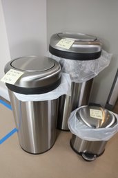 LOT 93 - THREE HIGH END NEW STAINLESS TRASH CANS (EXPENSIVE!)