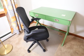 LOT 215 - REALLY COOL GREEN DESK, AND CHAIR (UPSTAIRS)