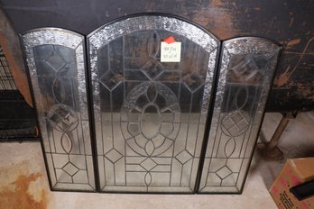 LOT 318 - WONDERFUL FIREPLACE SCREEN , GLASS AND HEAVY METAL - VERY HEAVY!