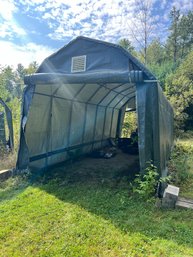 19 - SHELTER LOGIC 28FT. STORAGE SHELTER, BUYER TO REMOVE DAY OF PICKUP, GREAT SHAPE!!!!!