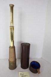 LOT 50 - VERY NICE EARLY BRASS TELESCOPING TELESCOPE AND CASE