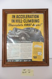LOT 69 - EARLY CHEVY ADVERTISING , FRAMED