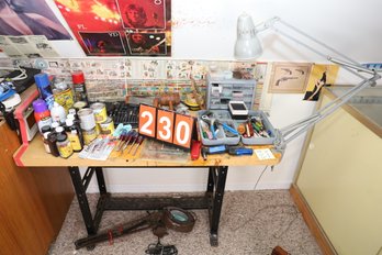 230 - ALL ITEMS ON DESK AND BELOW IT AND DESK