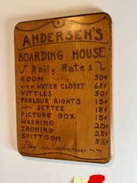 44 - WALL HANGING, WOODEN, EARLY BOARDING HOUSE DAILY RATE SIGN