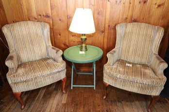 LOT 164 - TWO CHAIRS, TABLE , LAMPS