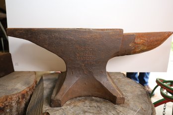 297 - EXCEPTIONAL ANTIQUE PETER WRIGHT ANVIL - HUGE!  NICEST ONE WE'VE HAD IN 9 YEARS!