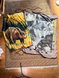 82 - TWO BLANKETS, BEAR AND WOLF