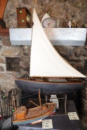 LOT 198 - AMAZING OLD WOODEN HAND BUILT SHIP AND  SMALL SHIP - MUST SEE THIS AMAZING LARGE ANTIQUE SHIP!