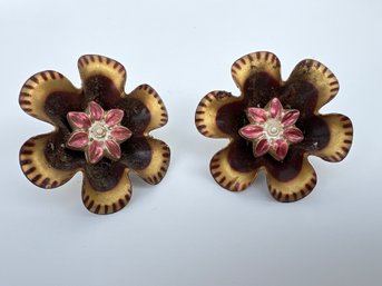 4 - AMAZING CURATIN PIN-BACKS, METAL, HAND PAINTED! SO PRETTY