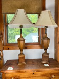 114 - TWO MATCHING LAMPS, WOODEN, HEAVY, NICE