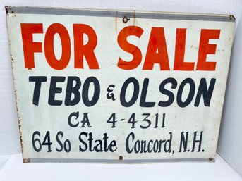 14 - EARLY CONCORD NEW HAMPSHIRE TEBO OLSON METAL SIGN