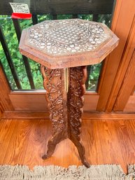 146 - CARVED SIDE TABLE / PLANT STAND, WITH INLAY, FOLDABLE