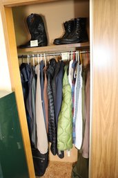 42 - ENTIRE CONTENTS OF CLOSET - MENS CLOTHING AND BOOTS - NOTICE HARLEY BOOTS!