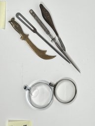 149 - ANTIQUE LETTER OPENERS, MAGNIFYING GLASSES