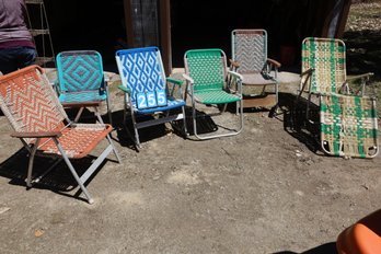 LOT 255 - MANY VINTAGE OUTDOOR CHAIRS - WOVEN MATERIAL - SUPER COOL- YOU NEVER SEE THESE