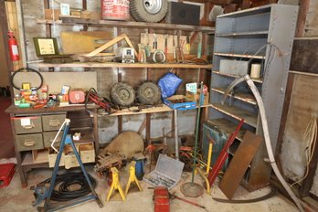 LOT 261 - HUGE LOT OF ALL ITEMS SHOWN - LOTS OF METAL AND MORE - BID METAL SHELVE IS PART OF IT TOO.