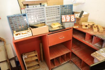 398 - RED WOODEN CABINETS AND ALL ITEMS SHOWN