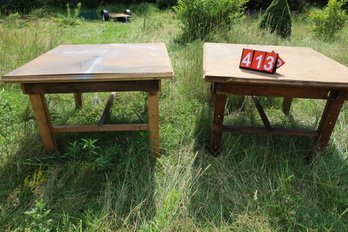 413 - HOMEMADE WOODEN WORKBENCH TABLES