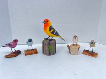 60 - WOODEN BIRDS, HANDMADE, SIGNED AS SHOWN, LOOK REAL!