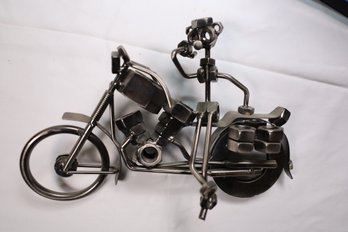 84 - MAN ON MOTORCYCLE - MADE OUT OF METAL PARTS - HEAVY - REALLY COOL