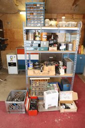 LOT 304 - METAL SHELVE AND ALL ITEMS ON AND IN FRONT OF IT - BUYER TO TAKE ALL