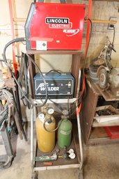 LOT 317 - ARC WELDER / LINCOLN WELDERS / TANKS  CART AND ALL ITEMS ON IT!