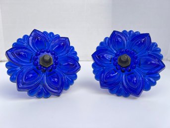 101 - VERY EARLY BLUE GLASS CURTAIN PIN-BACKS, LARGE!!! AMAZING COLOR, SO PRETTY