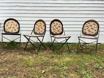 119 - E&C VINTAGE METAL HOSTERS FOLDING CHAIRS WITH GREAT CLOTH PRINT, THESE ARE SUPER COOL AND HARD TO FIND!