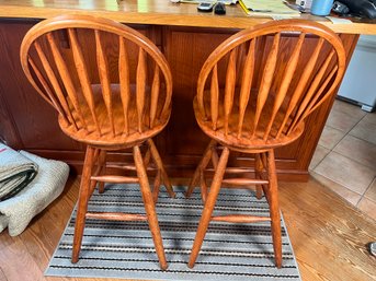 225 - TWO SWIVEL BAR HEIGHT CHAIRS