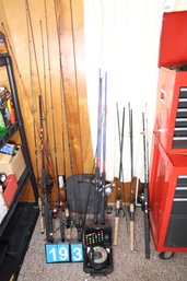 193 - HUGH FISHING LOT! MANY POLES /REELS AND MORE! MUST SEE!