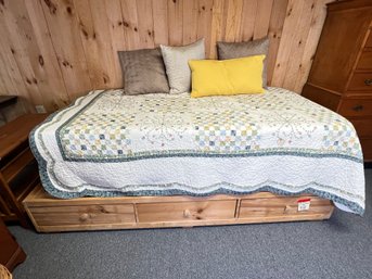 263 - BED, WOODEN, WITH DRAWERS, BLANKEST AND PILLSOW