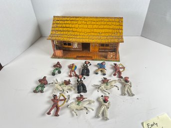 270 - EARLY COWBOYS AND INDIANS AND METAL CABIN